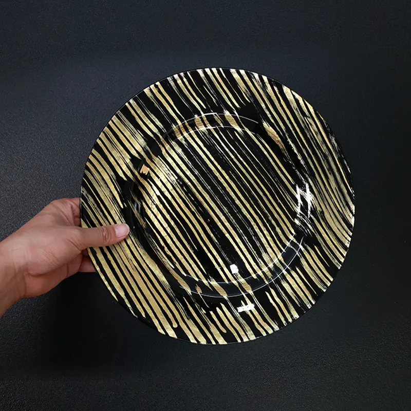  Hand-Painted Gold Black Plate